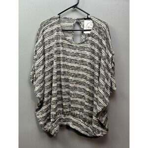 Blu Heaven Shirt Womens Large Black‎ Striped Dolman Keyhole Made in USA 1270H7